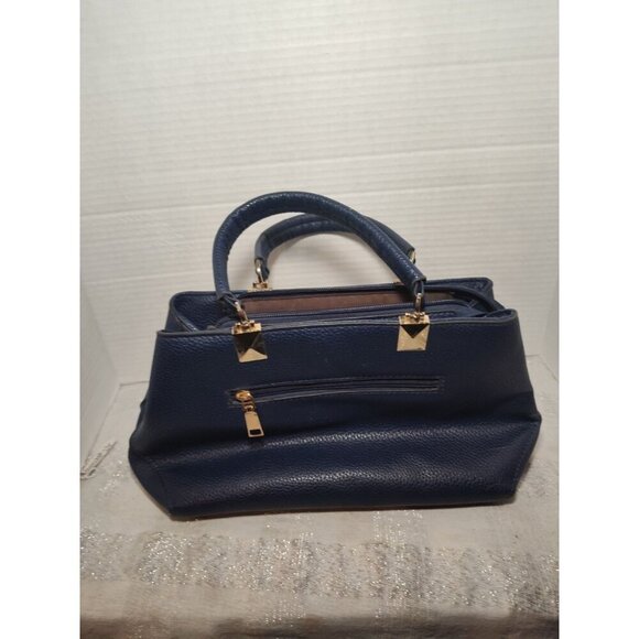 Danbaoly Women's Navy Tote Handbag Faux Leather‎ Gold hardware Brown lining - Picture 13 of 14